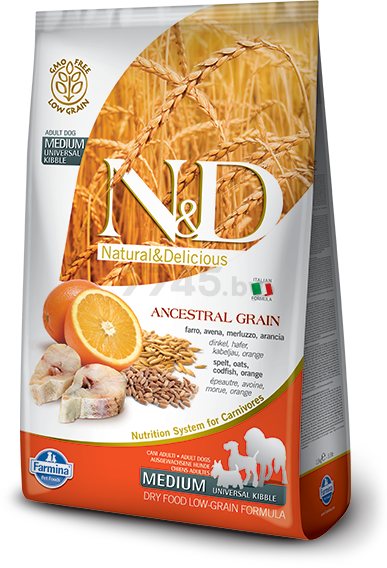 Сухой корм для собак FARMINA N&D Low Grain Adult Medium треска и апельсин 12 кг (8010276021526)