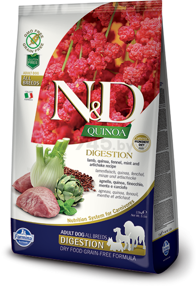 Сухой корм для собак беззерновой FARMINA N&D Quinoa Digestion ягненок с фенхелем 7 кг (8010276035639)