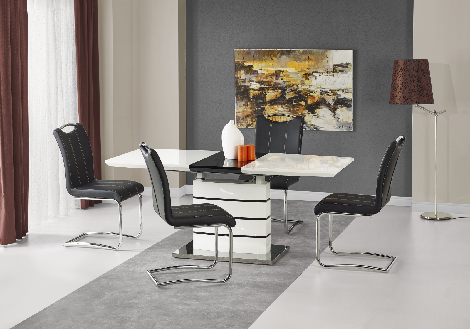 Стол кухонный HALMAR Nord бело-черный 140-180х80х76 см (V-CH-NORD-ST) - Фото 3