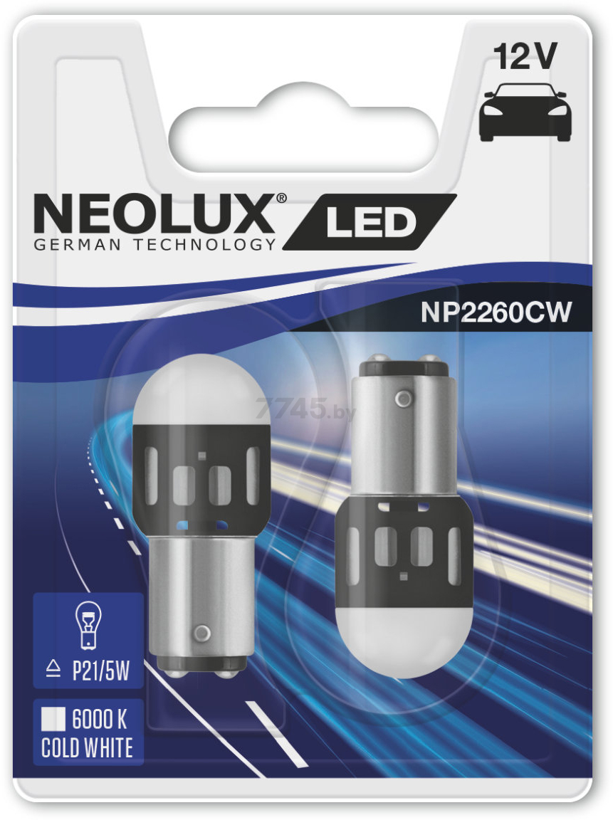Лампа светодиодная автомобильная NEOLUX LED P21/5W 2 штуки (NP2260CW-02B) - Фото 2