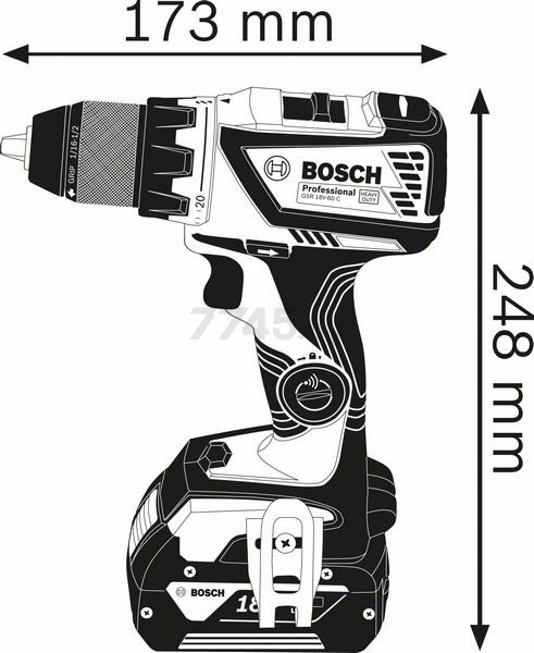 Дрель-шуруповерт аккумуляторная BOSCH GSR 18V-60 C Professional (06019G110D) - Фото 2