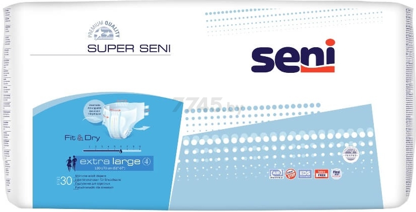 Подгузники для взрослых SENI Super 4 Extra Large 130-170 см 30 штук (5900516699581)