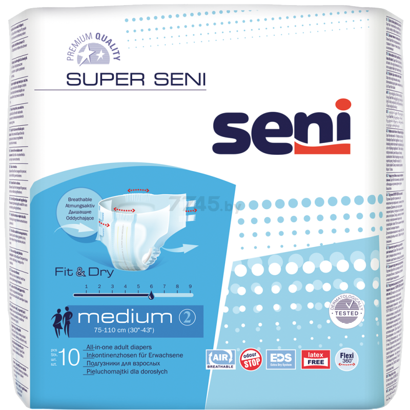 Подгузники для взрослых SENI Super 2 Medium 75-110 см 10 штук (5900516699536)