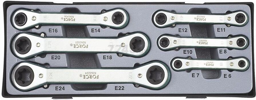 Набор накидных трещоточных ключей под звёздочку E6-E24 6 предметов FORCE (T50617)