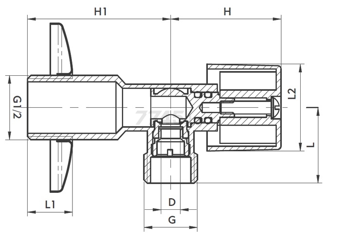 Кран шаровой угловой 1/2"х1/2" с наружной резьбой ARMATURA (707-020-15) - Фото 2