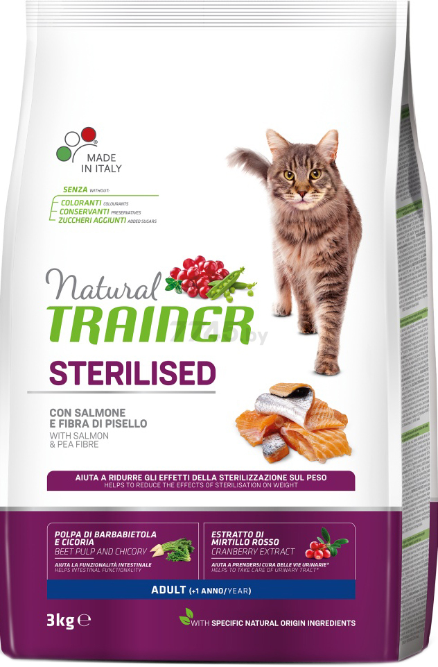 Сухой корм для стерилизованных кошек TRAINER Natural Sterilised Adult лосось 3 кг (8059149029849)