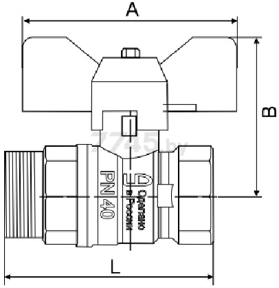 Кран шаровой 1/2" наружная-внутренняя резьба бабочка LD PN 40 (LD47.302.15) - Фото 2