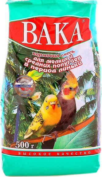 Корм для мелких и средних попугаев в период линьки ВАКА Высокое качество 0,5 кг (BS0004)