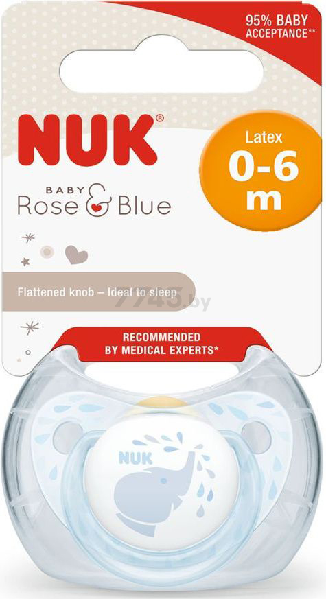 Пустышка латексная NUK Baby Blue ортодонтическая с 0 мес размер 1 (10726019) - Фото 4