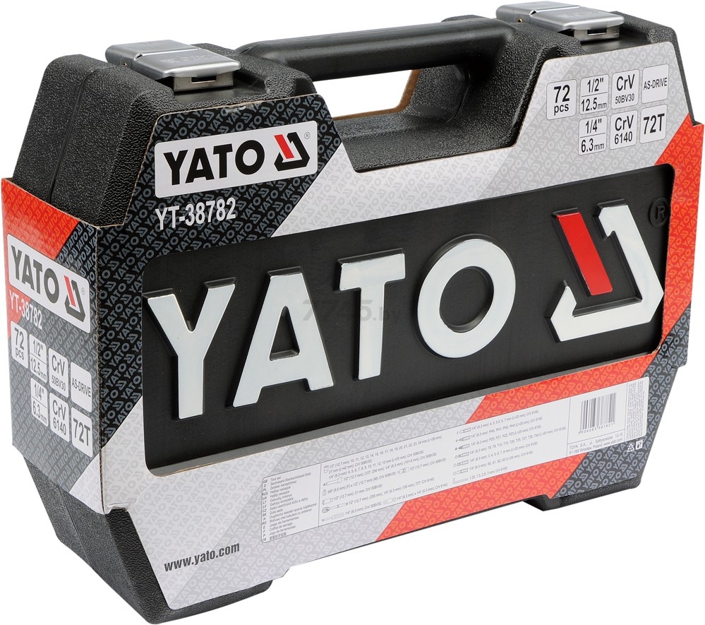 Набор инструментов 1/4", 1/2" 6 граней 72 предмета YATO (YT-38782) - Фото 4