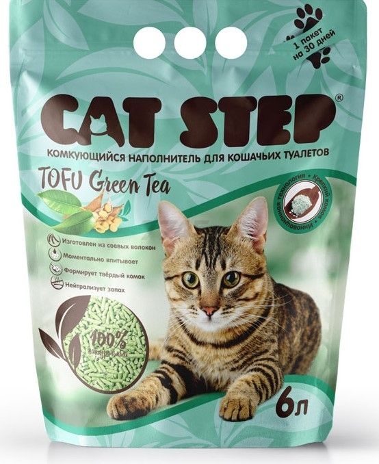 Наполнитель для туалета растительный комкующийся CAT STEP Tofu Green Tea соевый 6 л, 2,7 кг (20333002) - Фото 3