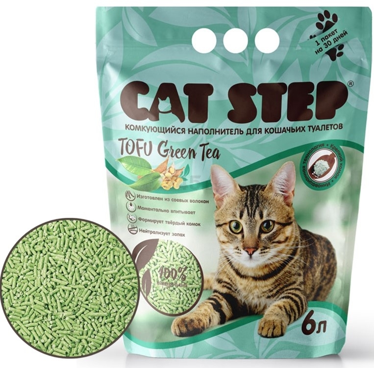 Наполнитель для туалета растительный комкующийся CAT STEP Tofu Green Tea соевый 6 л, 2,7 кг (20333002) - Фото 4