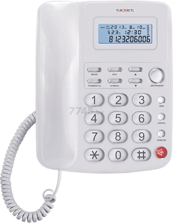 Телефон домашний проводной TEXET TX-250 белый - Фото 2