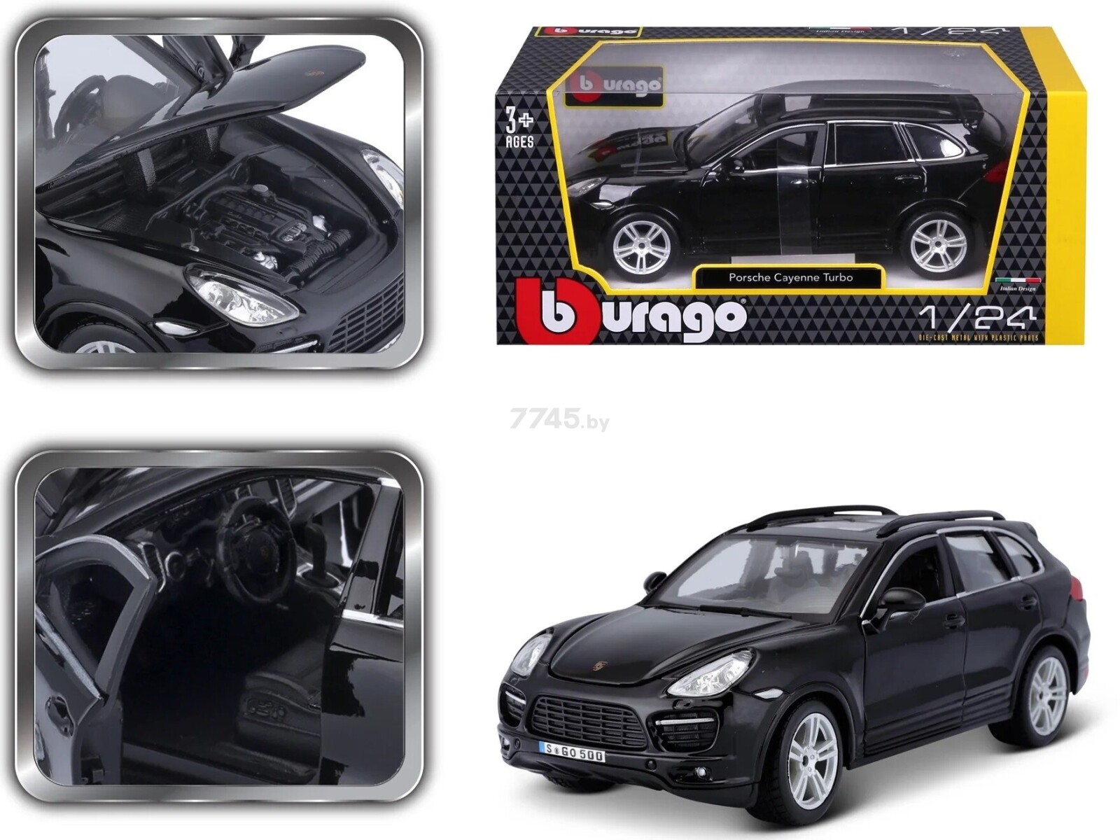 Масштабная модель автомобиля BBURAGO Порше Кайен Турбо 1:24 Black (18-21056) - Фото 10
