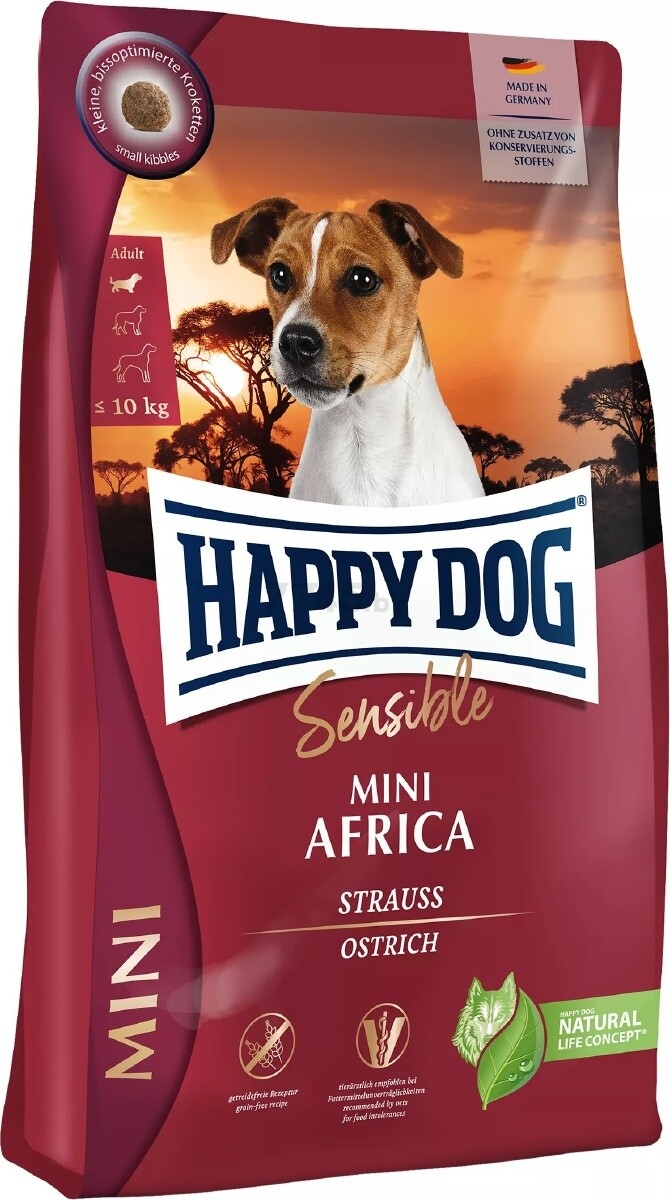 Сухой корм для собак беззерновой HAPPY DOG Mini Africa страус 4 кг (61231)