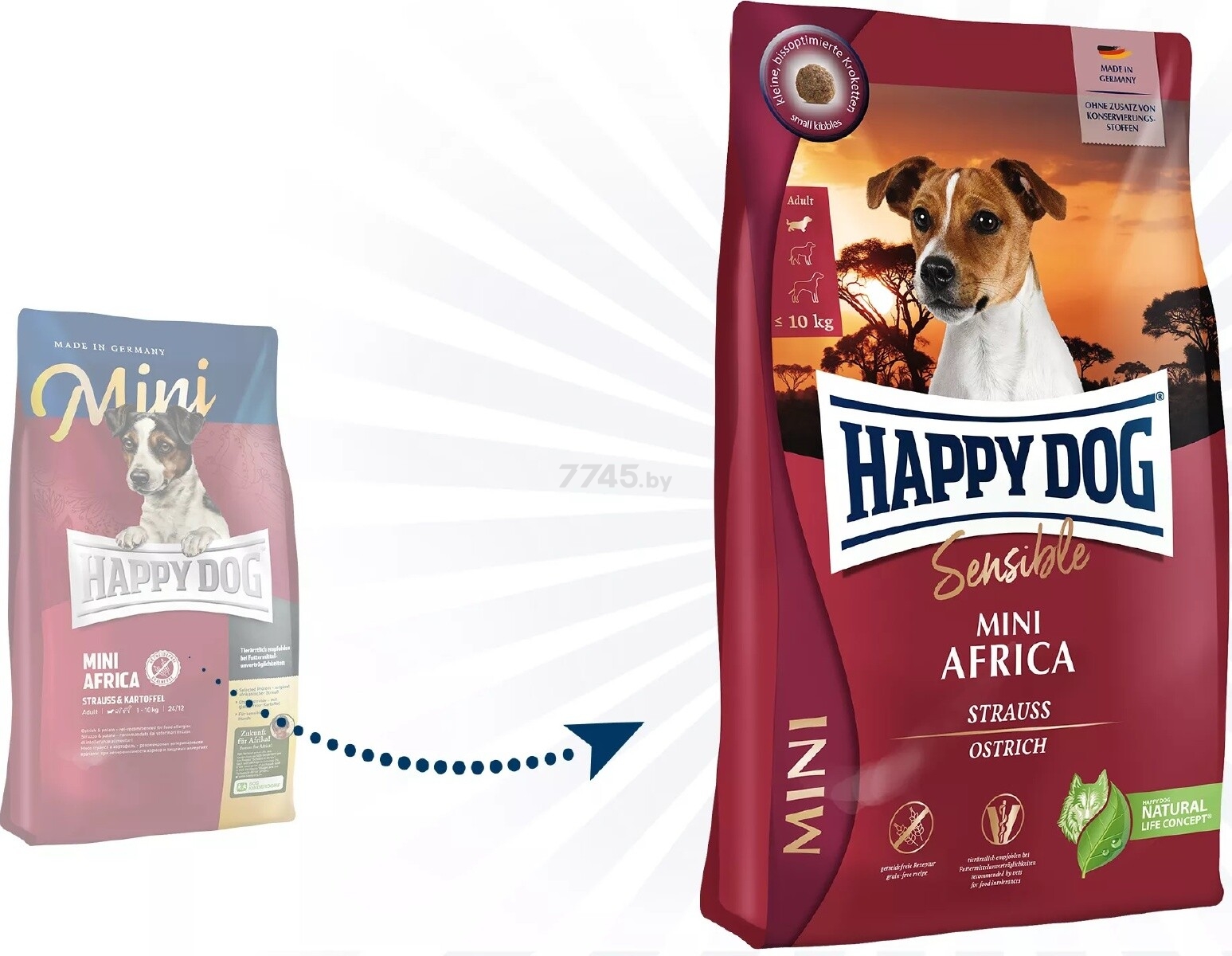 Сухой корм для собак беззерновой HAPPY DOG Mini Africa страус 4 кг (61231) - Фото 3