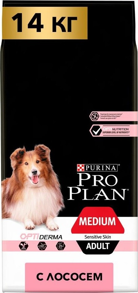 Сухой корм для собак PURINA PRO PLAN Medium Adult Sensitive Skin лосось с рисом 14 кг (7613035120464) - Фото 2