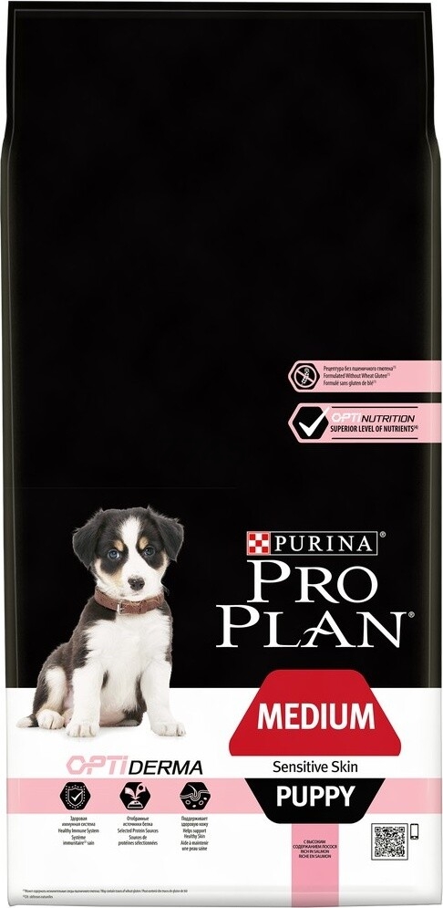Сухой корм для щенков PURINA PRO PLAN Medium Puppy Sensitive Skin лосось с рисом 12 кг (7613035120389)
