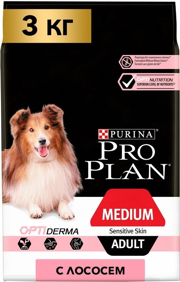 Сухой корм для собак PURINA PRO PLAN Medium Adult Sensitive Skin лосось с рисом 3 кг (7613035114777) - Фото 2
