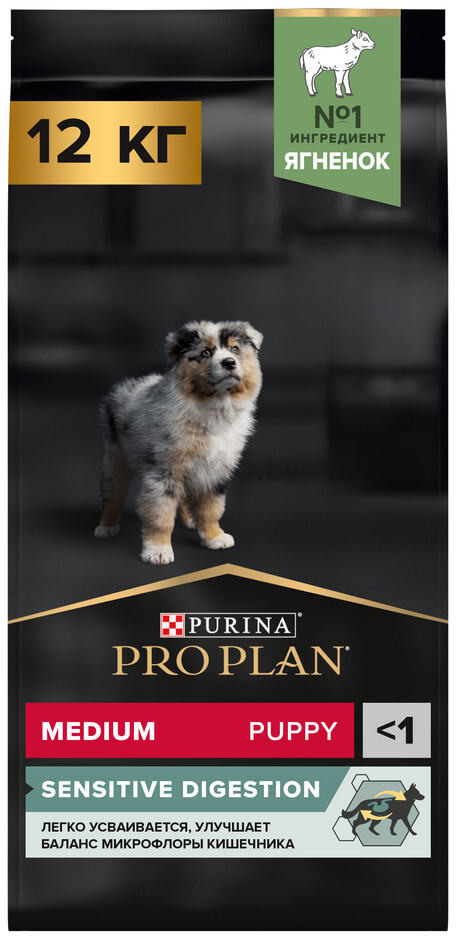 Сухой корм для щенков PURINA PRO PLAN Medium Puppy Sensitive Digestion ягненок с рисом 12 кг (7613035214767) - Фото 2