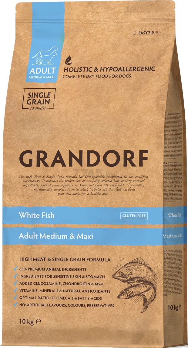 Сухой корм для собак GRANDORF Adult Medium&Maxi White Fish 10 кг (5407007851027)