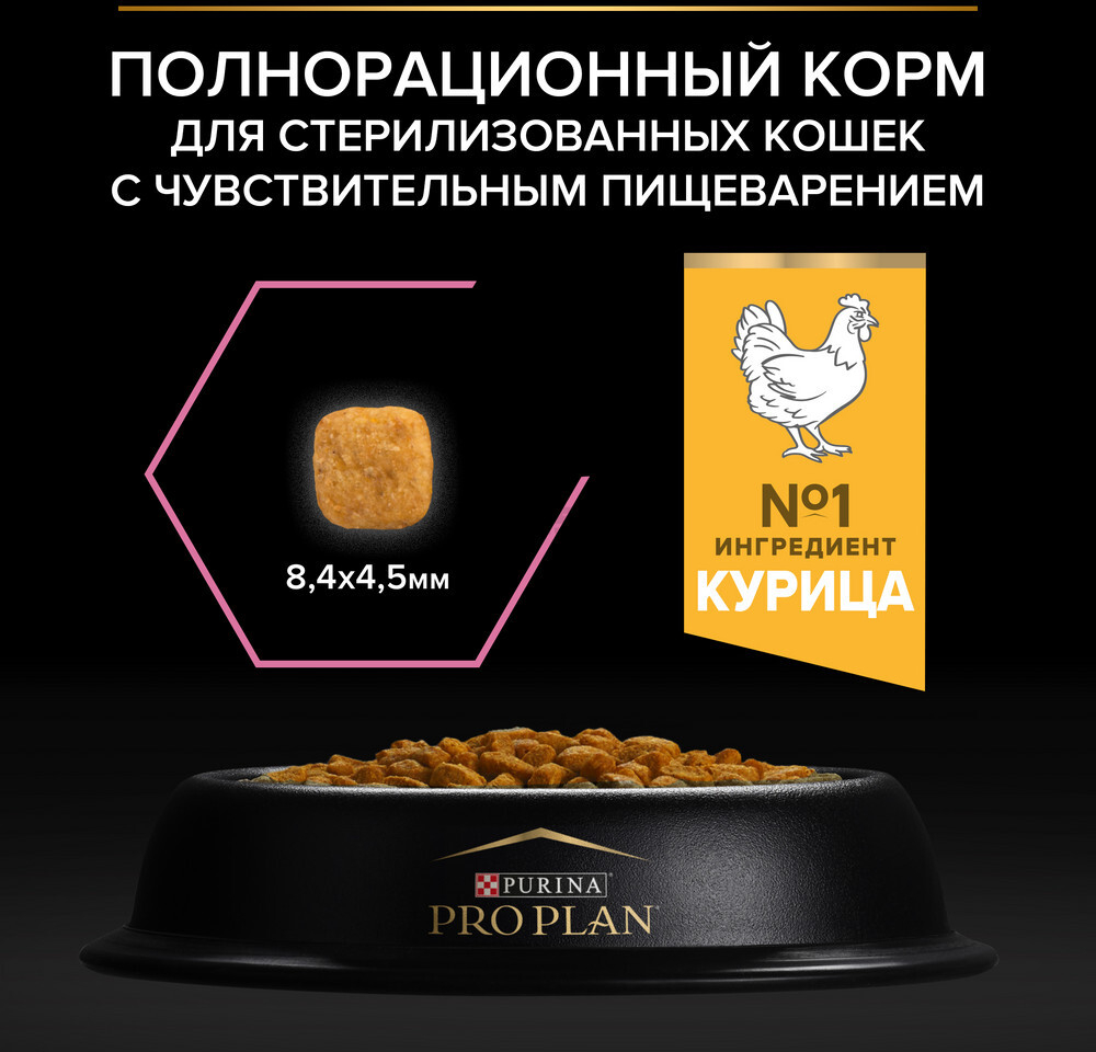 Сухой корм для стерилизованных кошек PURINA PRO PLAN Sterilised Optidigest курица 1,5 кг (7613036519403) - Фото 7