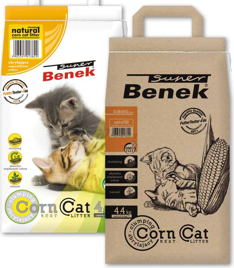 Наполнитель для туалета растительный комкующийся SUPER BENEK Corn Cat кукурузный 7 л, 4,4 кг (5905397013822) - Фото 2