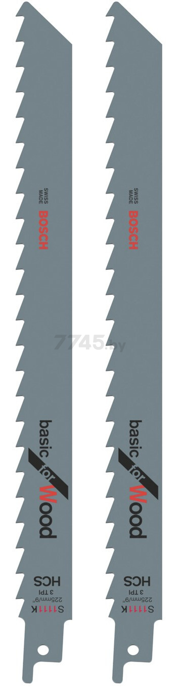 Полотно для сабельной пилы BOSCH Basic for Wood S1111K 225 мм 2 штуки (2608650617)