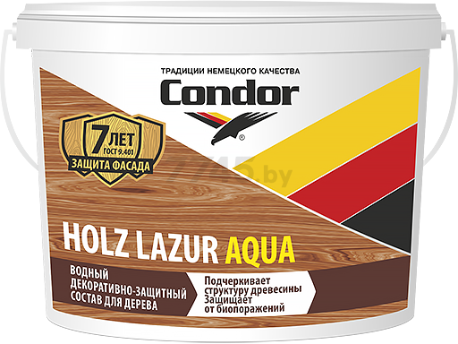 Лак акриловый CONDOR Holz Lazur Aqua натуральный 9 л (PVRHLN00009000000)