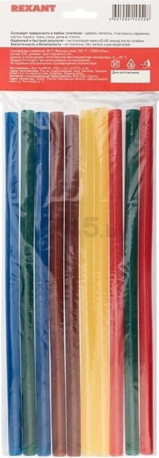 Стержни клеевые 11,3х270 мм цветные REXANT 10 штук (09-1280) - Фото 4