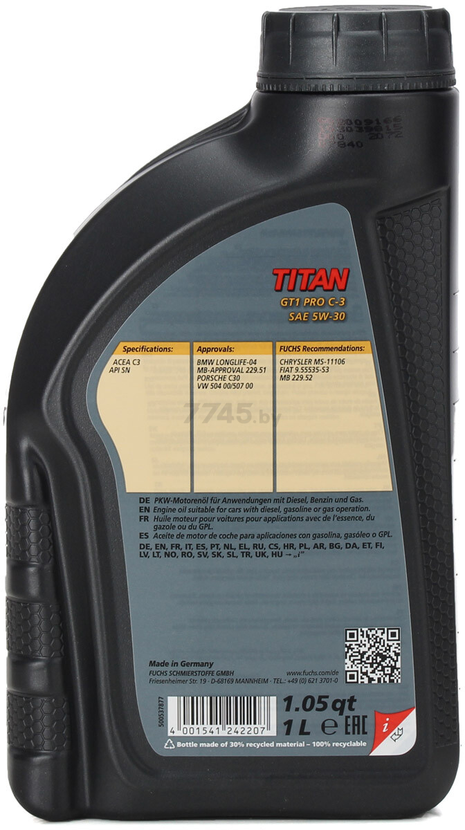 Моторное масло 5W30 синтетическое FUCHS Titan GT1 Pro C-3 1 л (602009166) - Фото 2