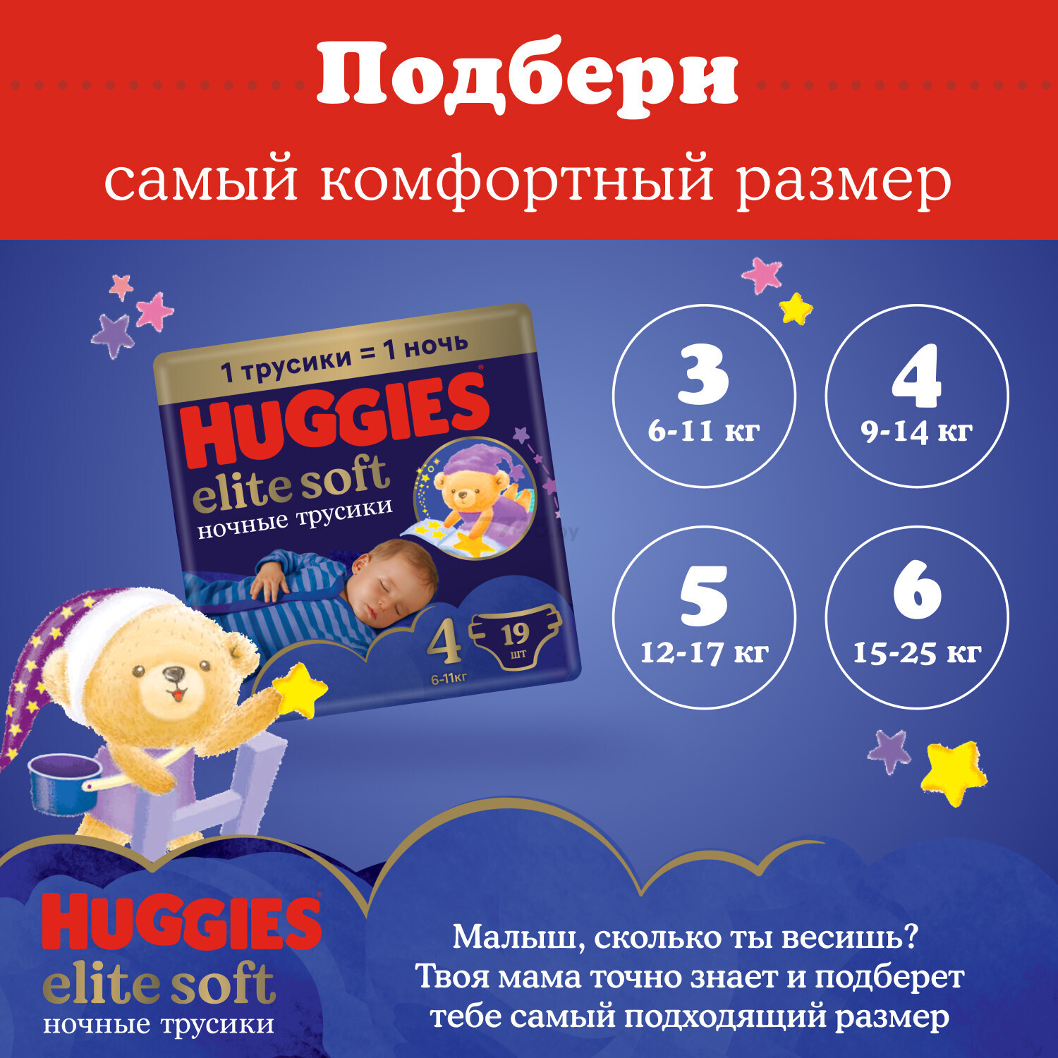 Подгузники-трусики HUGGIES Elite Soft Overnites ночные 4 Maxi 9-14 кг 19 штук (5029053548166) - Фото 13