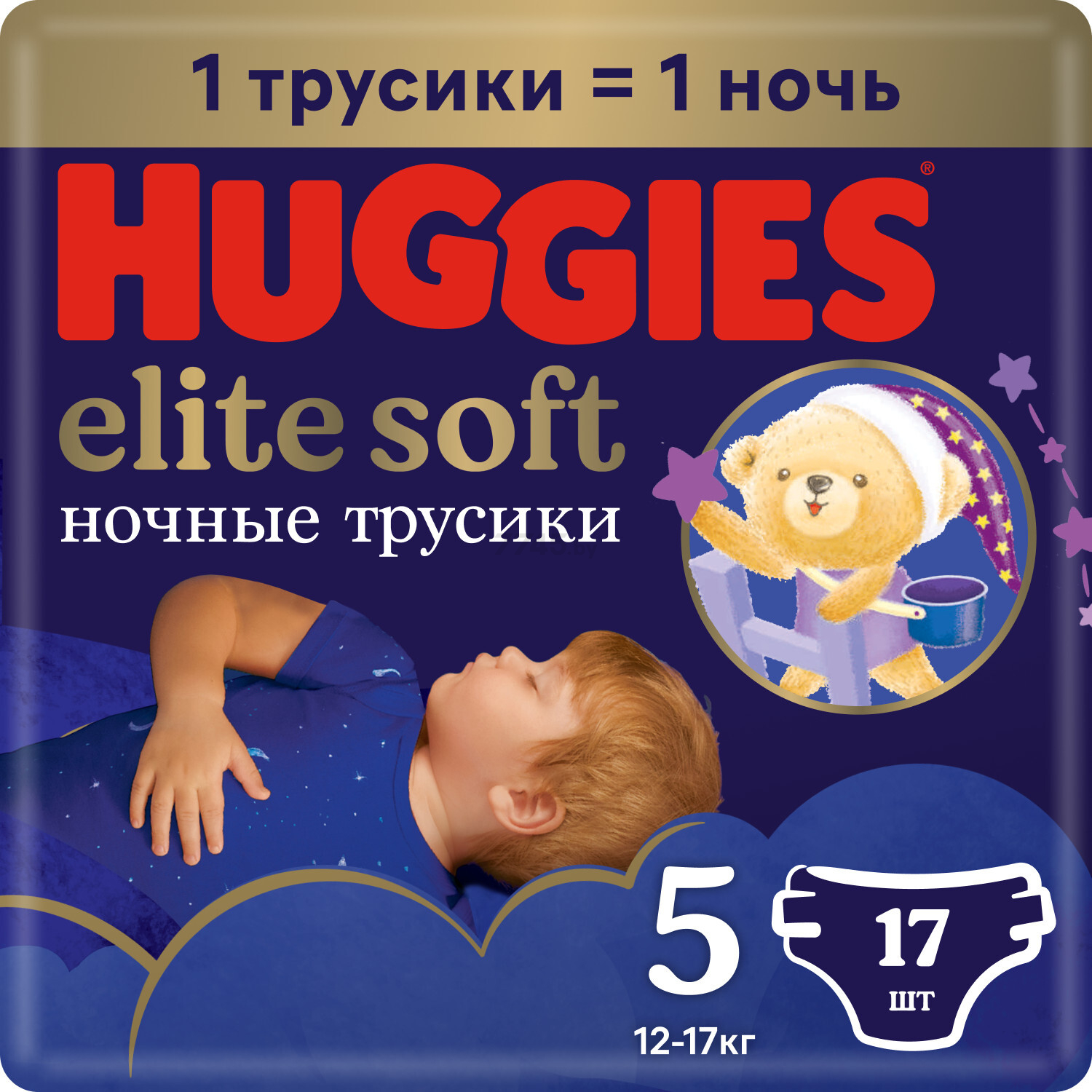 Подгузники-трусики HUGGIES Elite Soft Overnites ночные 5 Junior 12-17 кг 17 штук (5029053548173)
