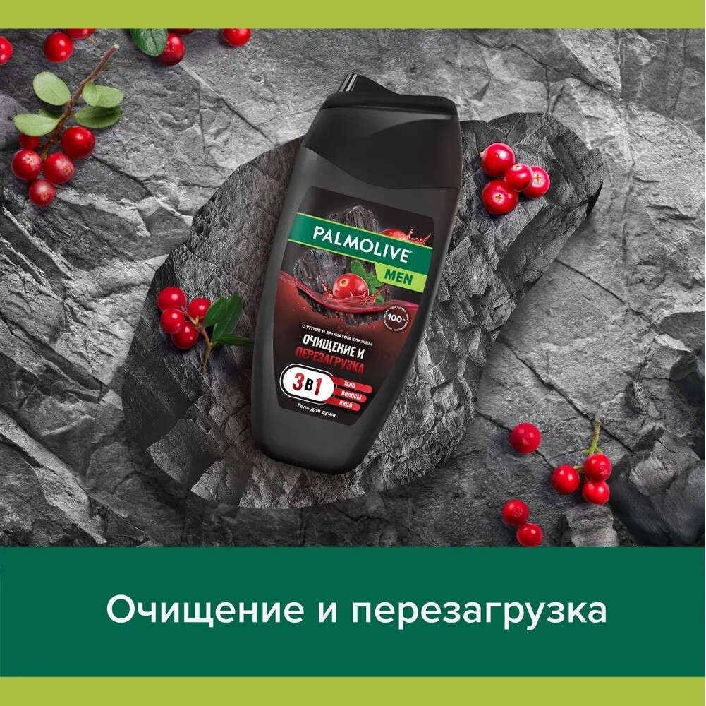 Гель для душа PALMOLIVE Men 4 в 1 Очищение и перезагрузка с углем и ароматом клюквы 250 мл (8718951323605) - Фото 8