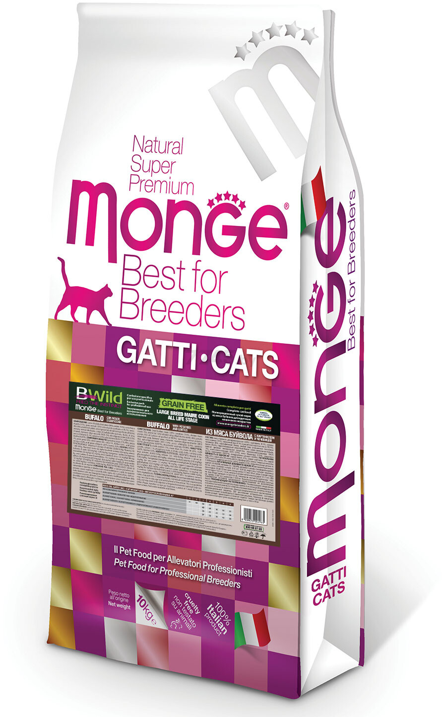 Сухой корм для кошек беззерновой MONGE BWild Grain Free Large буйвол с картофелем 10 кг (8009470004961)