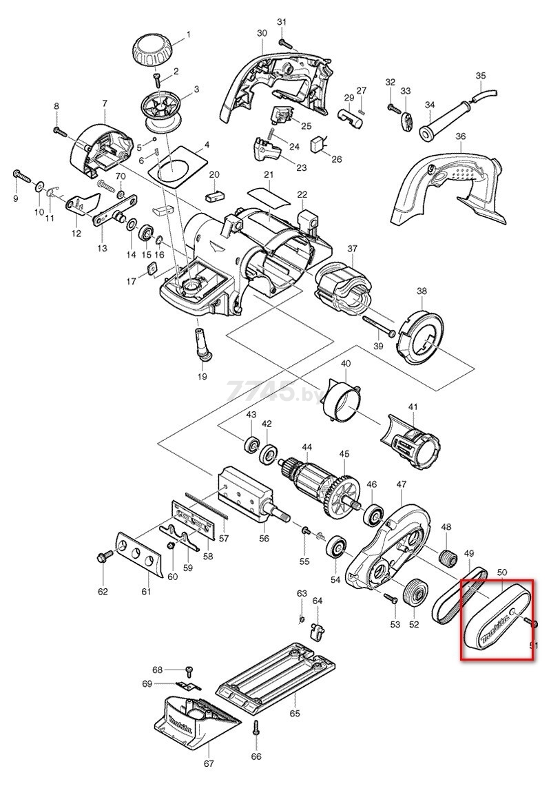 Крышка ремня для рубанка MAKITA KP0810 (419698-6) - Фото 2