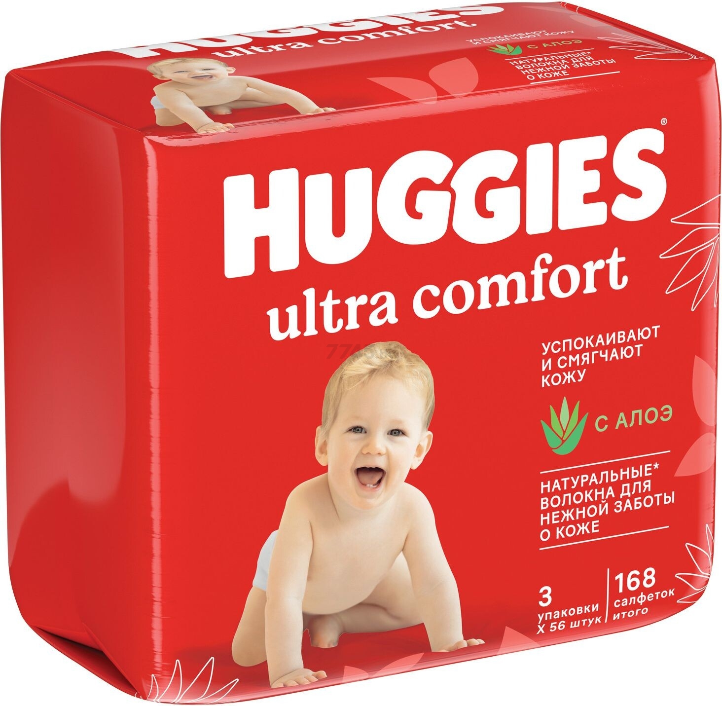 Салфетки влажные детские HUGGIES Ultra Comfort Алоэ Вера и витамин Е 168 штук (5029054229460) - Фото 2