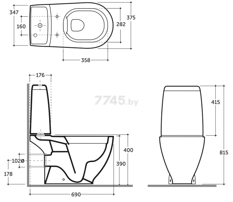 Унитаз напольный КЕРАМИН Трино R дюропластовое сиденье, двухрежимная арматура - Фото 4