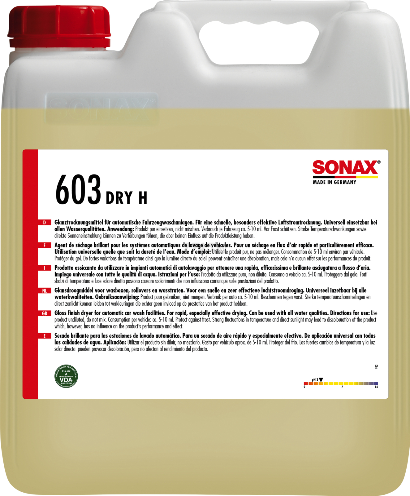 Воск для автомобиля SONAX Dry H 10 л (603600)