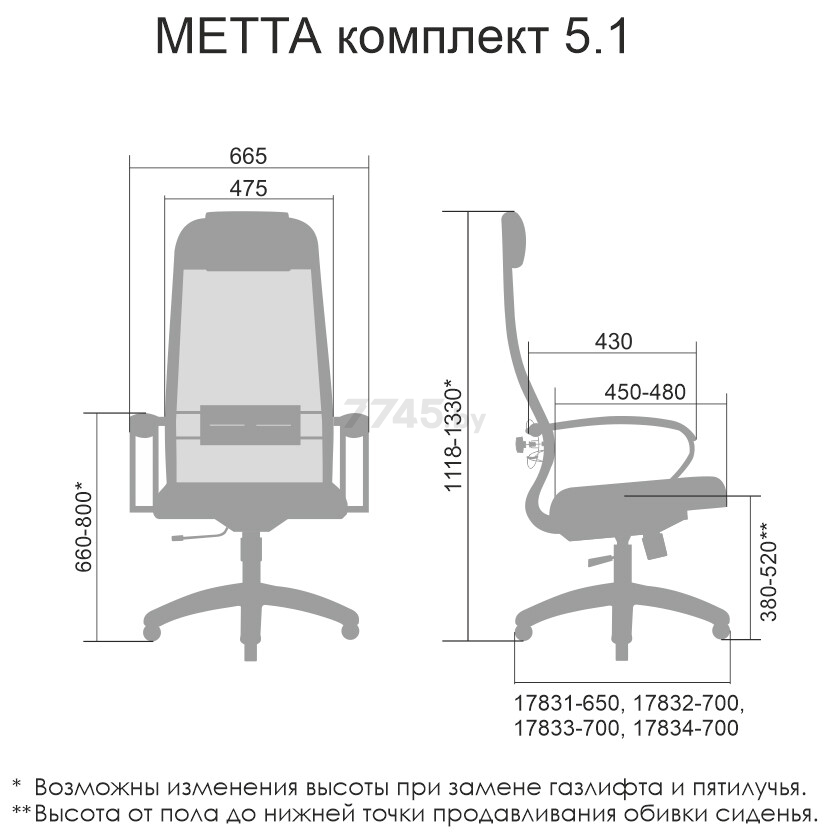 Кресло компьютерное METTA SU-1 Комплект 5.1 CH черный - Фото 4