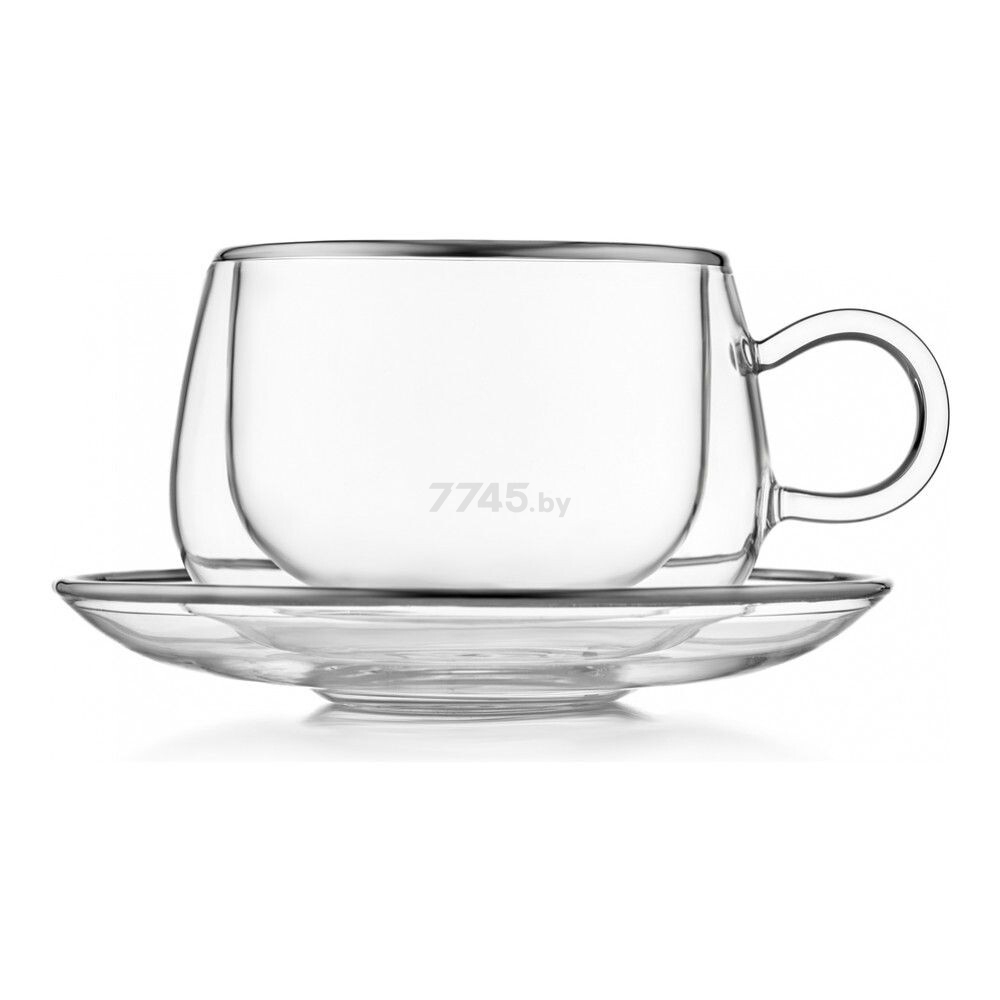 Чашка с блюдцем стеклянная WALMER Viscount Platinum с двойными стенками 225 мл (W37000745)