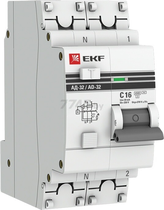 Дифавтомат EKF PROxima АД-32 1P+N 16А 30мА тип АС (DA32-16-30-pro)