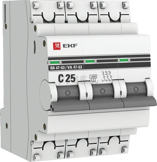 Автоматический выключатель EKF PROxima ВА 47-63 3P 25А C 4,5кA (mcb4763-3-25C-pro)