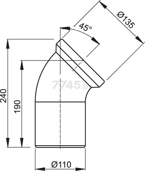 Колено для унитаза ALCAPLAST 240 мм (A90-45-BL-01) - Фото 2