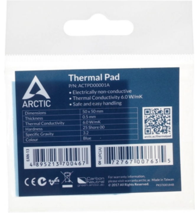 Термопрокладка ACTPD00001A ARCTIC COOLING Thermal pad 50x50x0.5 - Фото 2