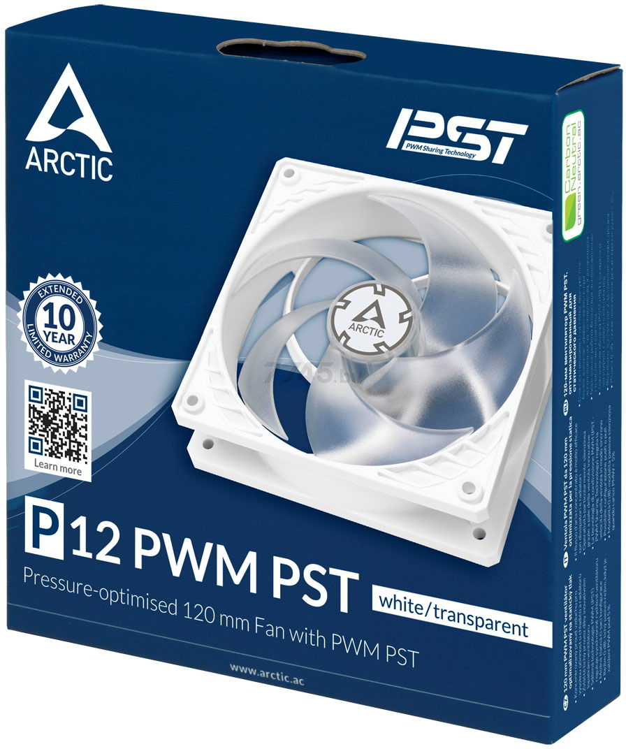 Вентилятор для корпуса ARCTIC COOLING P12 PWM PST White/Transparent (ACFAN00132A) - Фото 8
