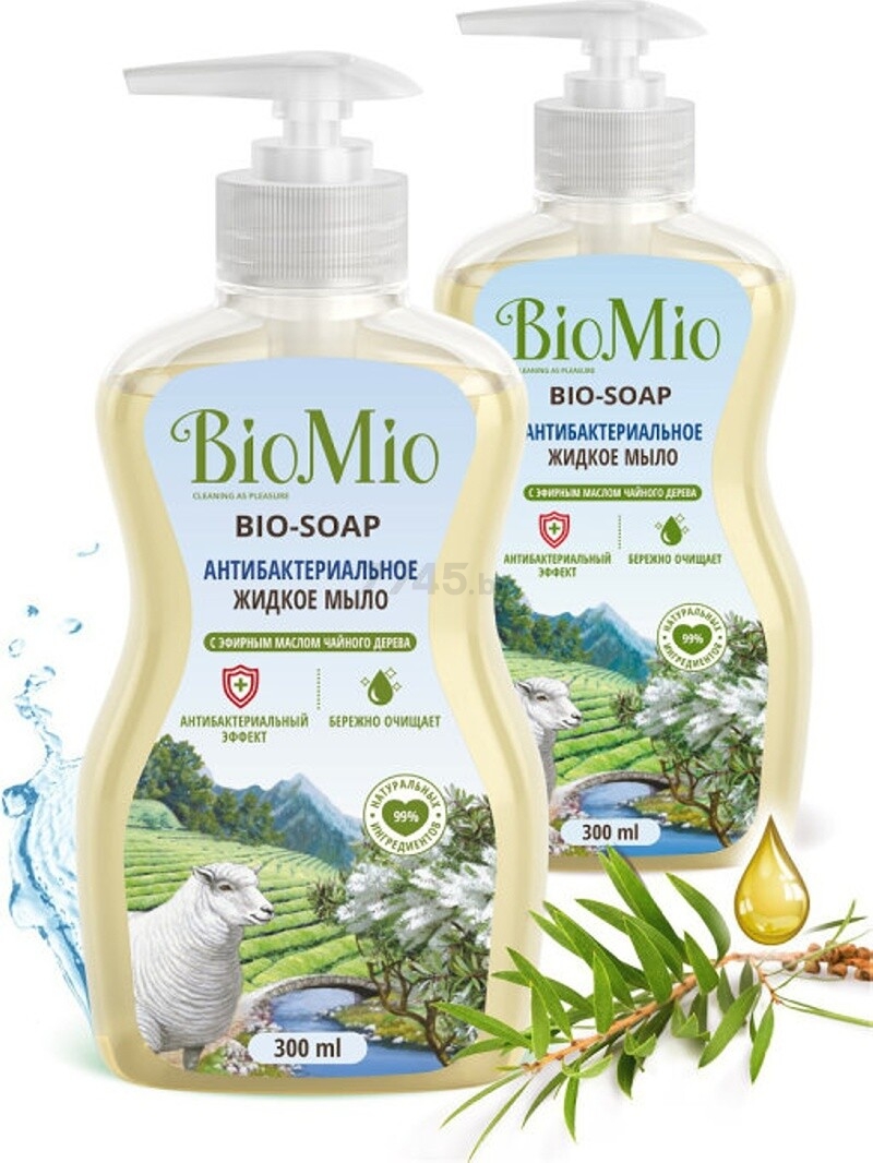 Мыло жидкое BIOMIO Bio-Soap Антибактериальное С маслом чайного дерева 300 мл (4603014011985) - Фото 8