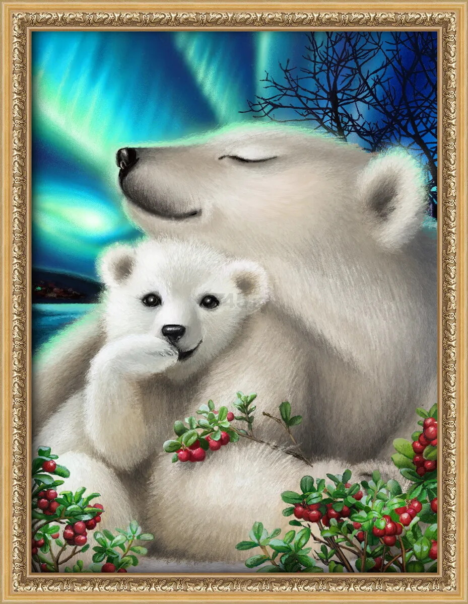 Алмазная вышивка АЛМАЗНАЯ ЖИВОПИСЬ Белые медведи 30х40 см (АЖ-1895)