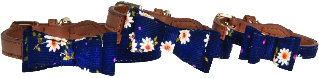 Ошейник для собак CAMON Кожаный с синей бабочкой в цветочки 15 мм 40 см (DC167/C)