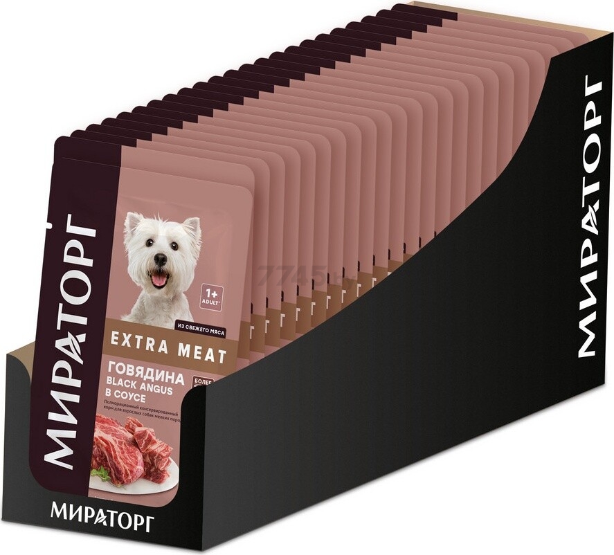 Влажный корм для собак мелких пород МИРАТОРГ Winner Extra Meat говядина Black Angus в соусе пауч 85 г (1010022510) - Фото 3